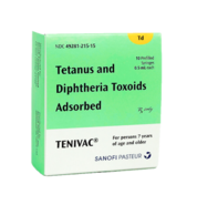 TENIVAC tetanus and diphtheria Td vaccine carton with ten 0.5 mL prefilled syringes, NDC 49281-215-15